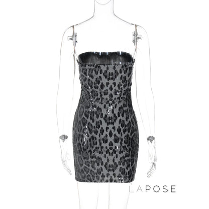 Arleen Strapless Sequin Leopard Mini Dress
