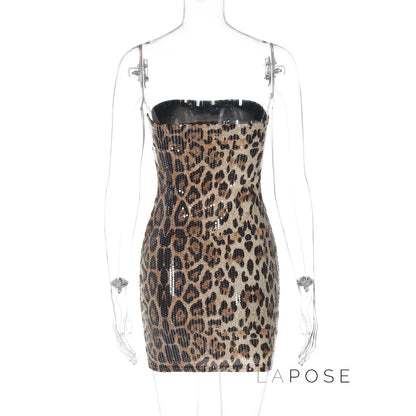 Arleen Strapless Sequin Leopard Mini Dress