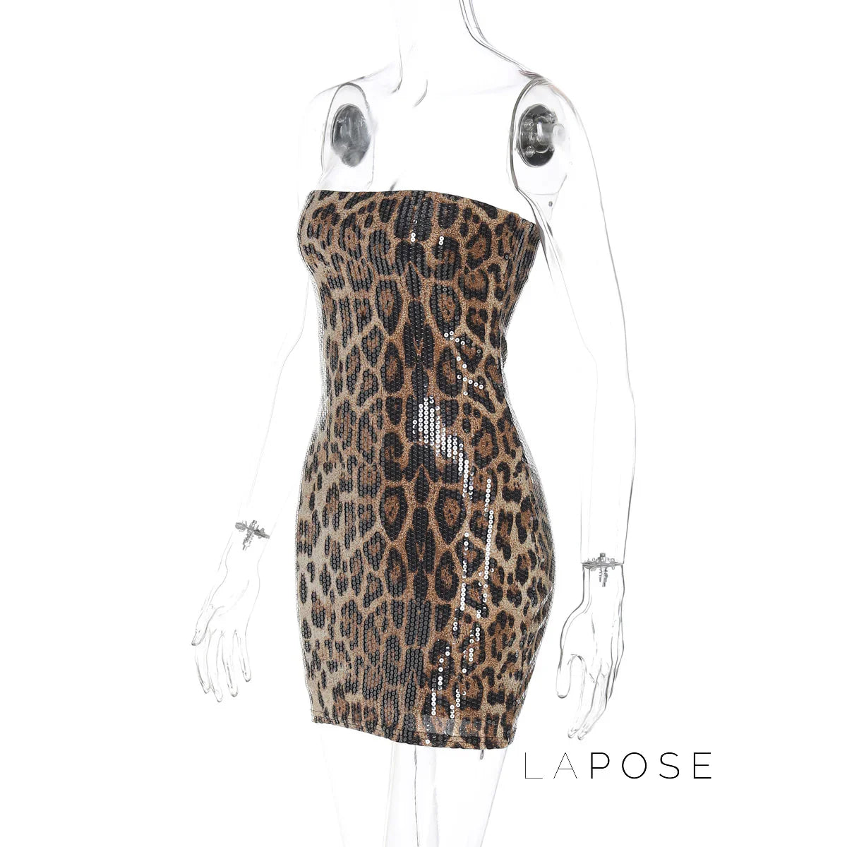 Arleen Strapless Sequin Leopard Mini Dress