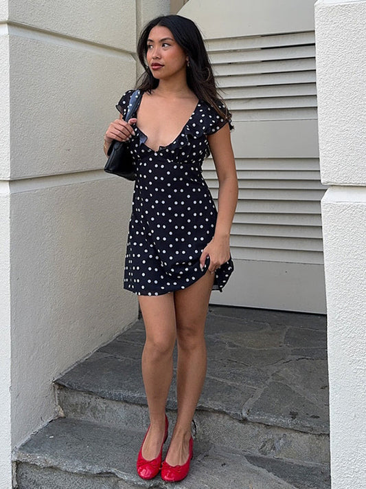 Davina Ruffled Polka Dot Mini Dress