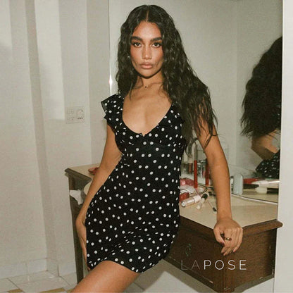 Davina Ruffled Polka Dot Mini Dress