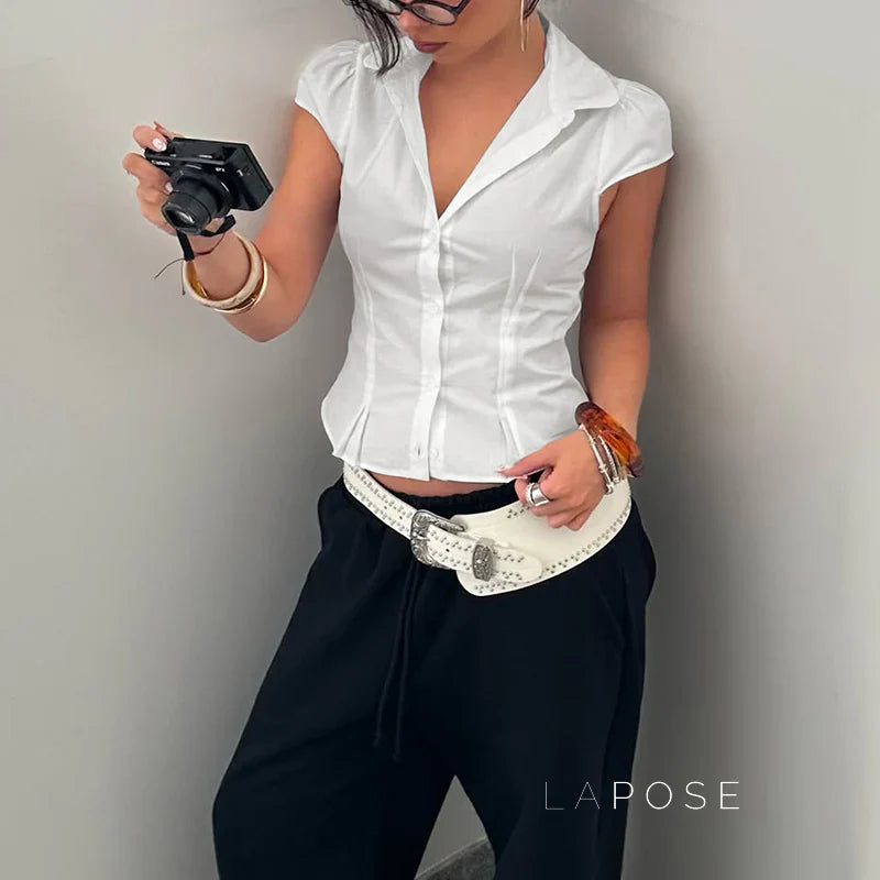 Esmee Pleated Button-Up Blouse