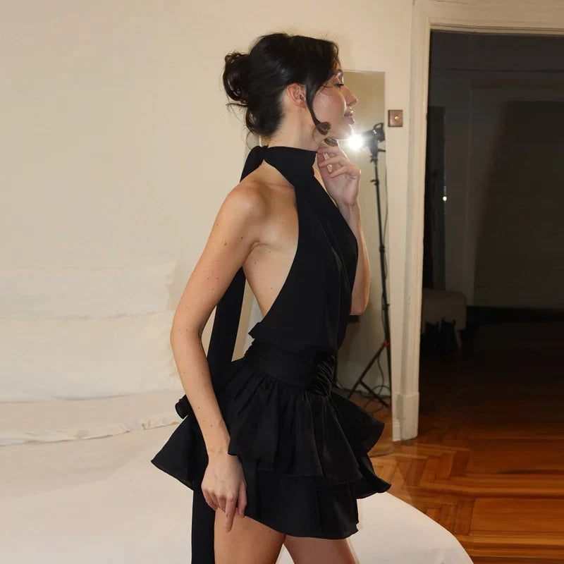 Halter Neck Puffy Mini Dress