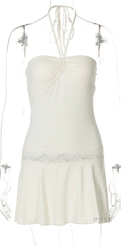 Haydee Lace Halter Mini Dress