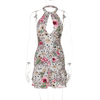 Leopard Print Halter Mini Dress