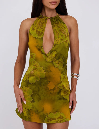 Maira Watercolor Halter Mini Dress