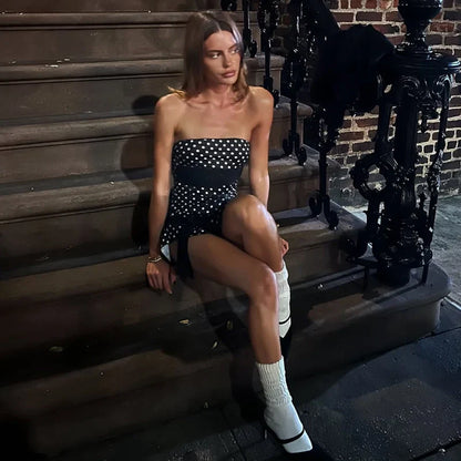 Polka Dot Patchwork Tube Mini Dress