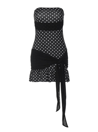 Polka Dot Patchwork Tube Mini Dress