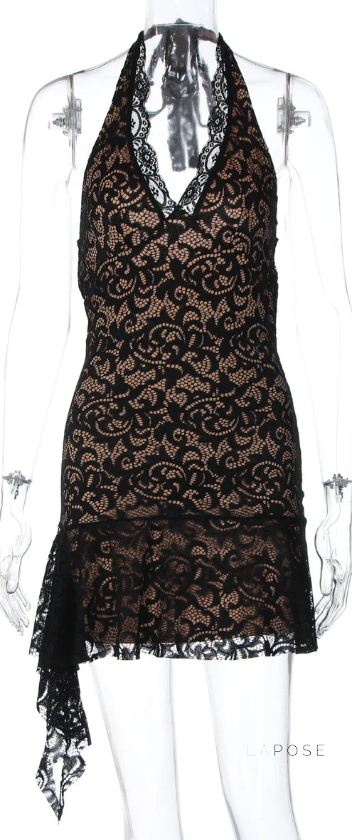 Rihanna Lace Halter Mini Dress