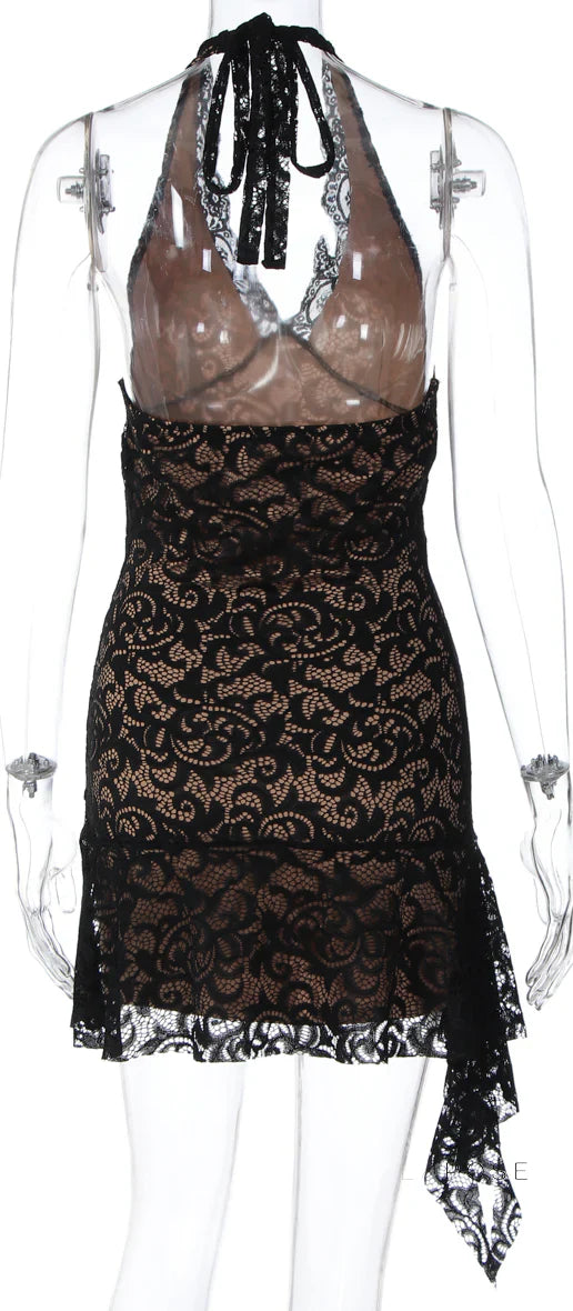 Rihanna Lace Halter Mini Dress