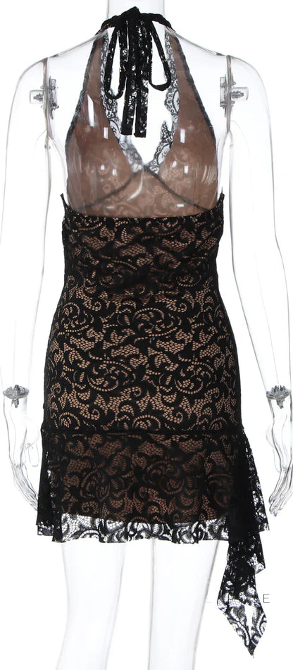 Rihanna Lace Halter Mini Dress