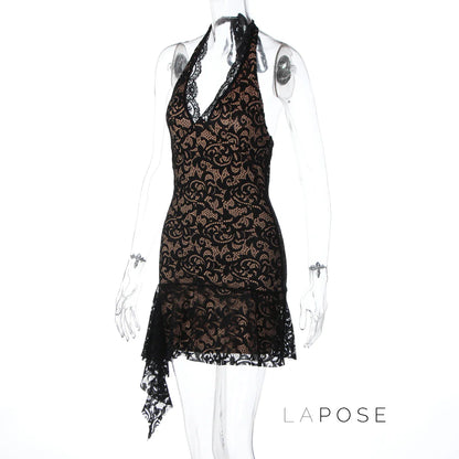 Rihanna Lace Halter Mini Dress