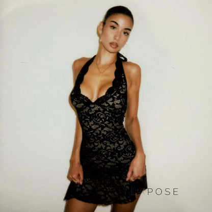 Rihanna Lace Halter Mini Dress