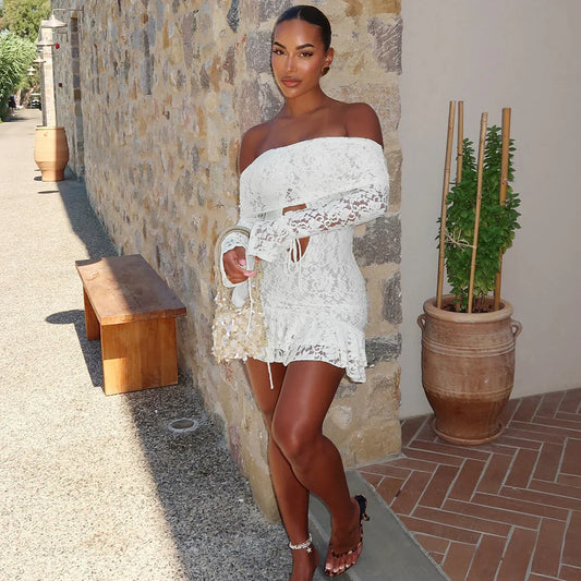 Varnika Off Shoulder Lace Mini Dress