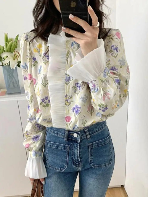 Women's Chic Floral Print Ruffle Blouse | Ideal for Spring/Summer