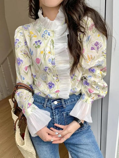 Women's Chic Floral Print Ruffle Blouse | Ideal for Spring/Summer