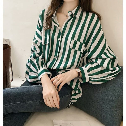 Women Casual Striped Print Long Sleeve Blouses