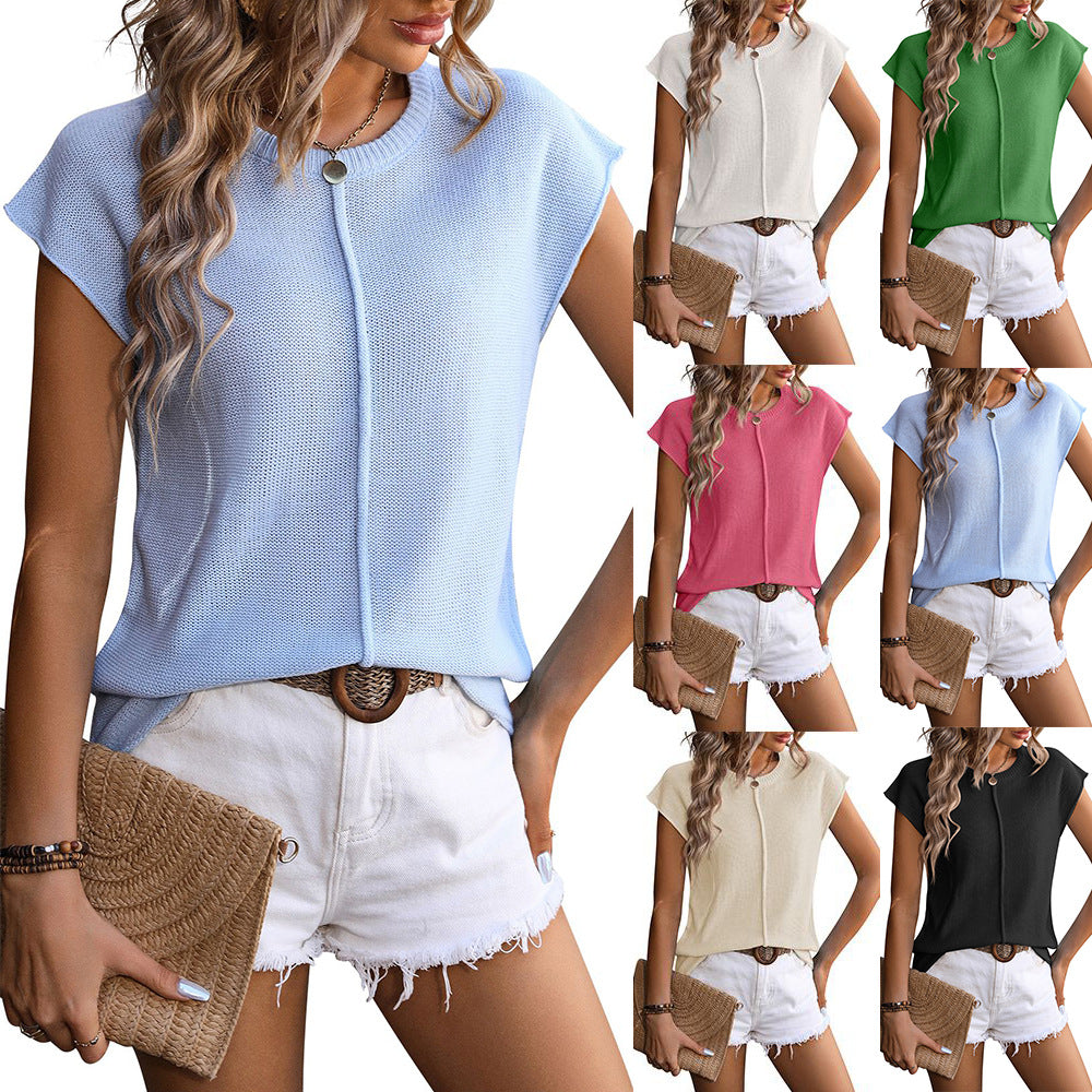 Summer Women Casual Solid Color Knitted Blouses