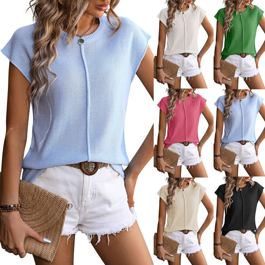 Summer Women Casual Solid Color Knitted Blouses