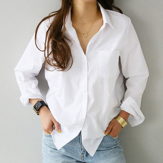 Women Casual Simple Solid Color Lapel Long-Sleeved Blouse
