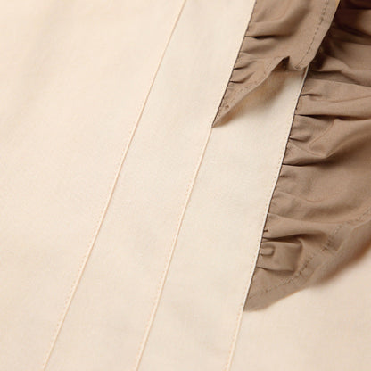 Fashion Office Women Unique Loose Contrast Color Ruffled Long Sleeve Casual Lapel Shirt Blouse