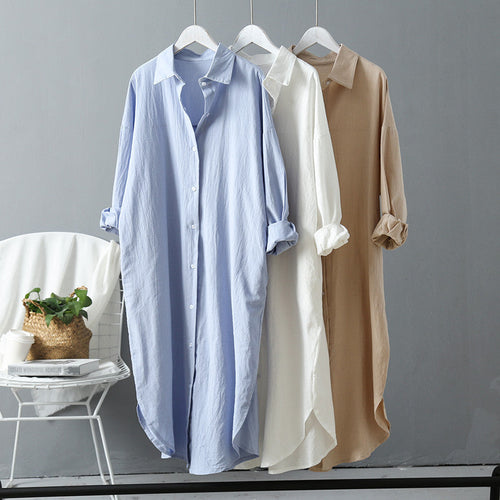 Women Casual Spring Loose Single-breasted Lapel Solid Color Blouse
