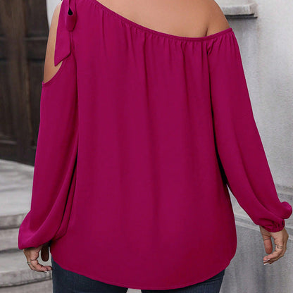 Plus Size Women Casual Elegant Bow Loose Long Sleeve Cut Out Blouse