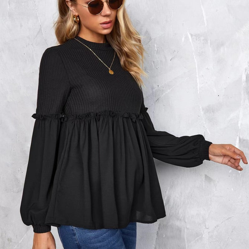 Women Pregnant Casual Puff Sleeve Long Sleeve Maternity Blouse Top