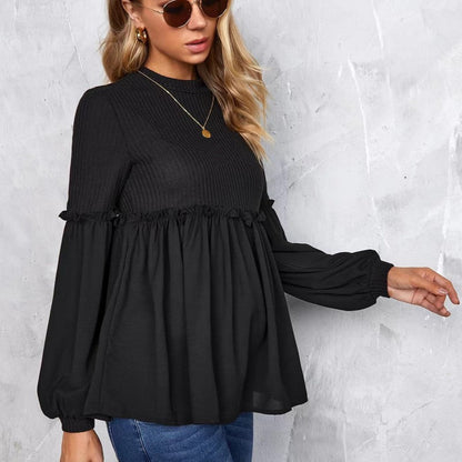 Women Pregnant Casual Puff Sleeve Long Sleeve Maternity Blouse Top