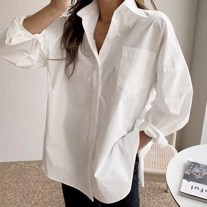 Women Simple Casual Office Long Sleeve Loose Blouses