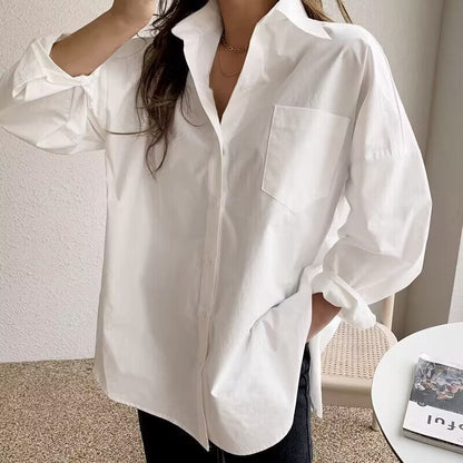 Women Simple Casual Office Long Sleeve Loose Blouses