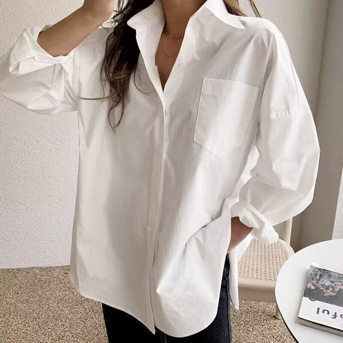 Women Simple Casual Office Long Sleeve Loose Blouses