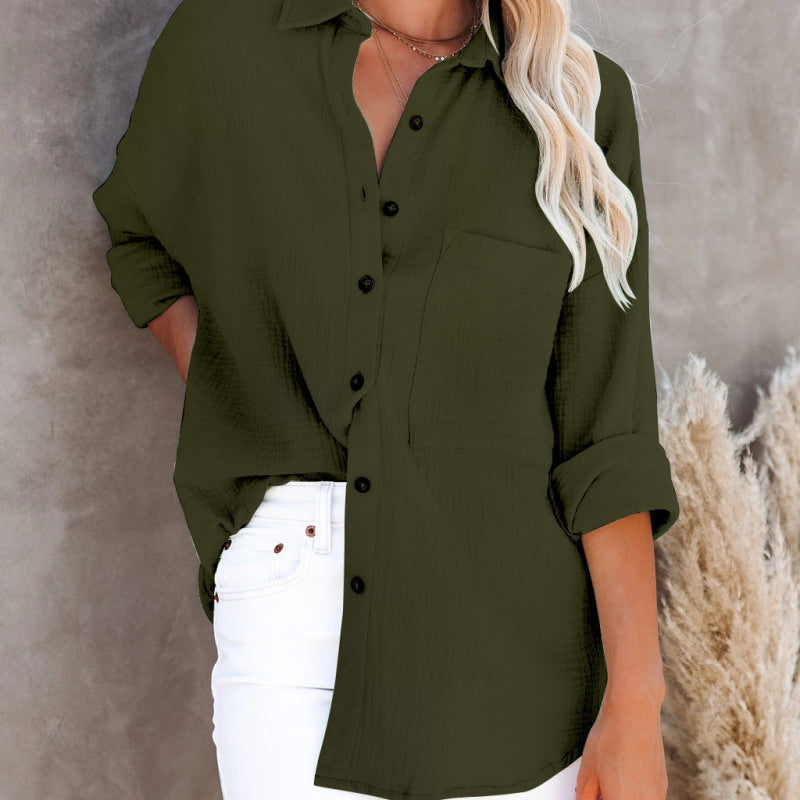 Women'S Casual Long Sleeve V-Neck Button Cotton Linen Blouse