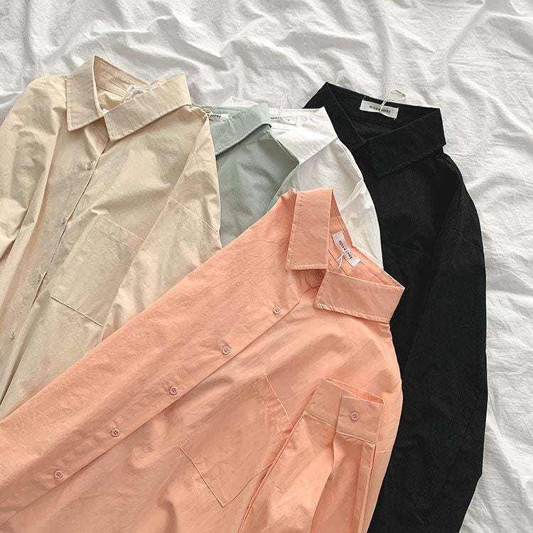 Casual Basic Women Solid Color Summer Fashion Casual Long Sleeve Shirt Blouse
