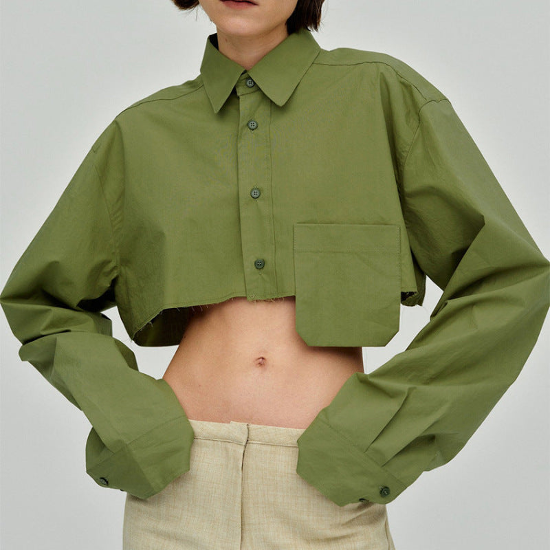 Asymmetric Patchwork Women Fashion Casual Long Sleeve Crop Blouse