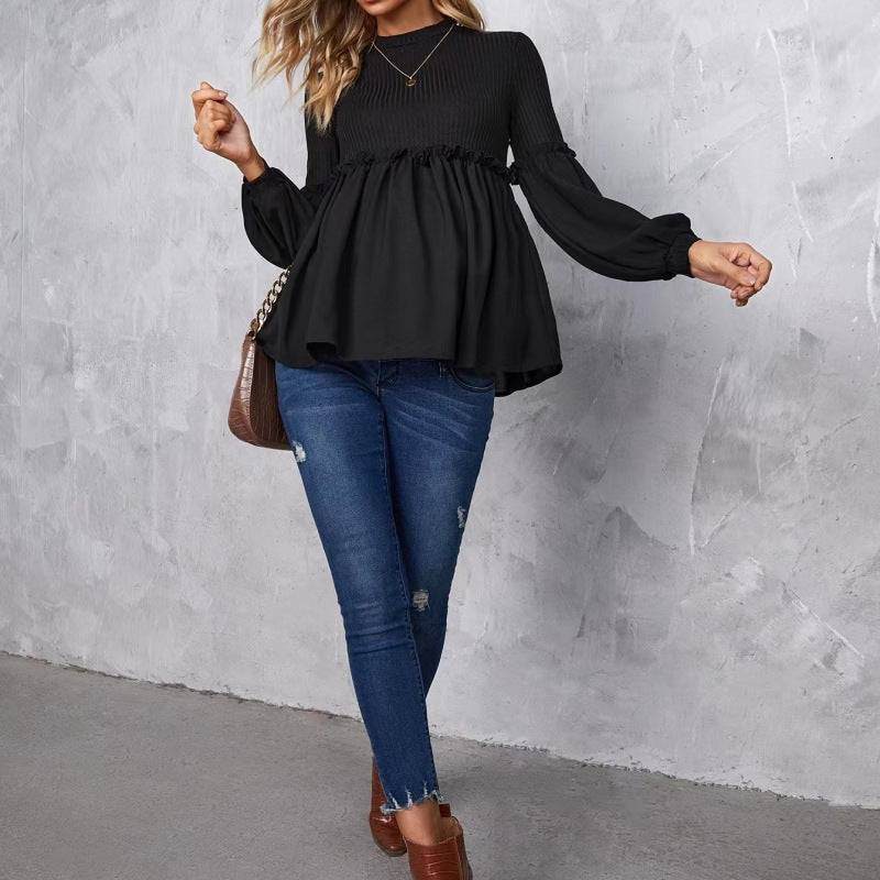 Women Pregnant Casual Puff Sleeve Long Sleeve Maternity Blouse Top