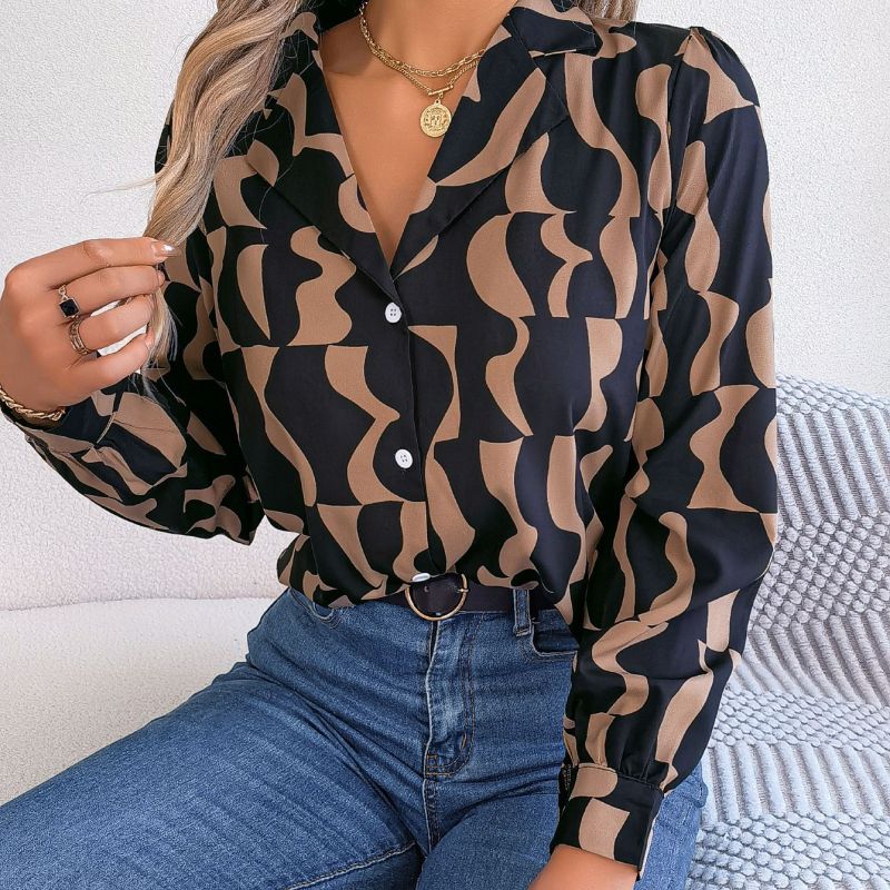 Women Fashion Casual Office Color Block Stripe Long Sleeve Blouse