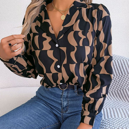 Women Fashion Casual Office Color Block Stripe Long Sleeve Blouse