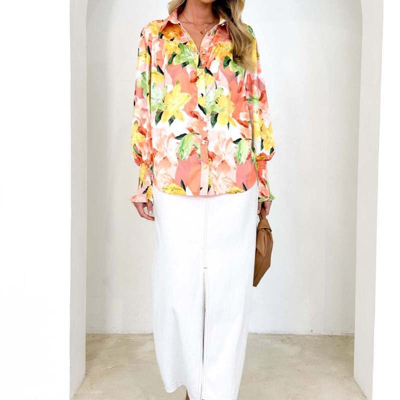 Women Casual Floral Print Long Sleeve Blouses