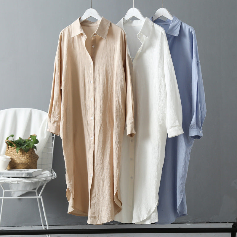 Women Casual Spring Loose Single-breasted Lapel Solid Color Blouse