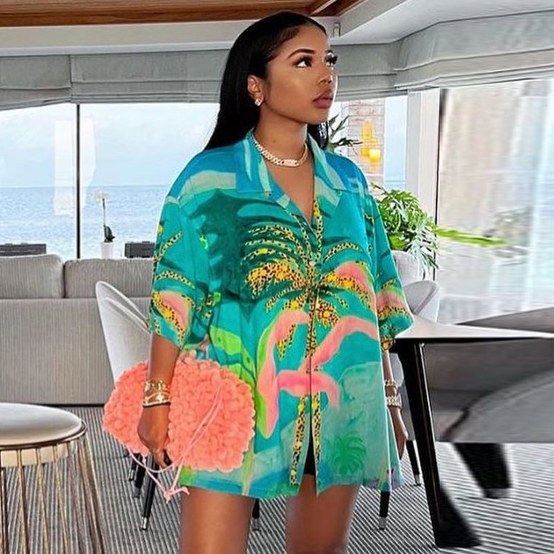 Women Edgy Vacation Summer Oversized Short Sleeves Single-breasted Loose Casual Blouse
