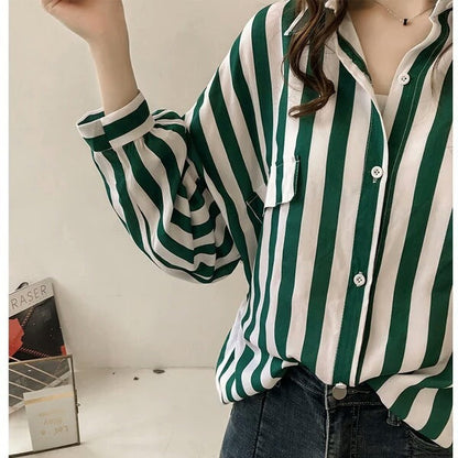 Women Casual Striped Print Long Sleeve Blouses