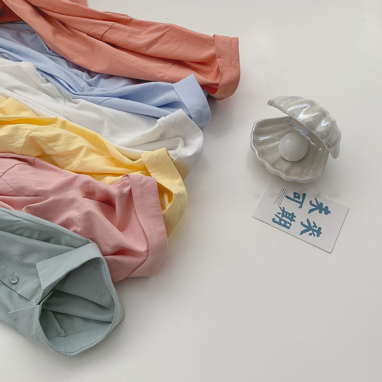 Solid Color Casual Basic Women Loose Long Sleeve Shirt Blouse