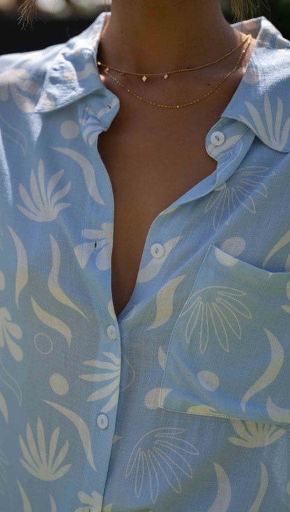 Women Summer Vacation Casual Lapel Print Mid-Sleeved Blouse And Shorts Fashion Set