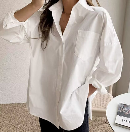 Women Simple Casual Office Long Sleeve Loose Blouses