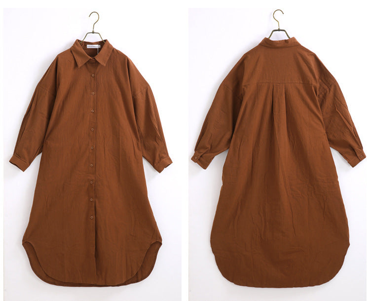 Women Casual Cozy Style Simple Ultra-Long Shirt Solid Color Lapel Cardigan Long Blouse