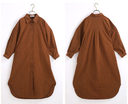 Women Casual Cozy Style Simple Ultra-Long Shirt Solid Color Lapel Cardigan Long Blouse