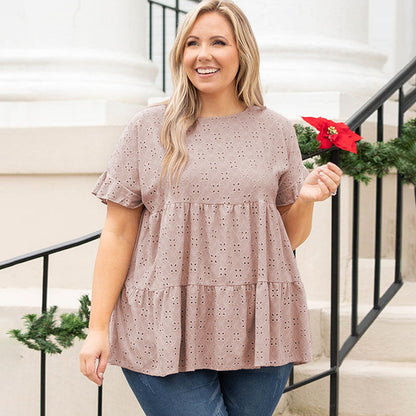 Plus Size Women Casual Solid Color Short-Sleeved T-Shirt Blouse
