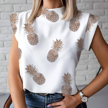 Women Casual Office Summer Letter Print Short Sleeves Blouse
