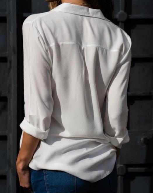 Casual Basic Long Sleeve Women Button Chiffon Shirt Blouse